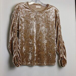 Gold Crushed Velvet Top With Long, Ruched Sleeves So Luxurious! Sz S